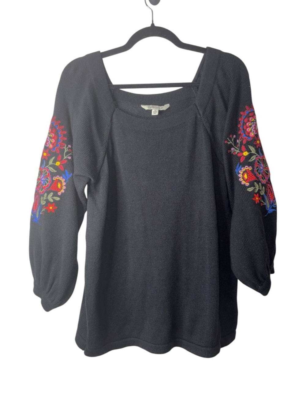 The Pioneer Women Black Embroidered Sleeve Peasant Top Size M Western Boho